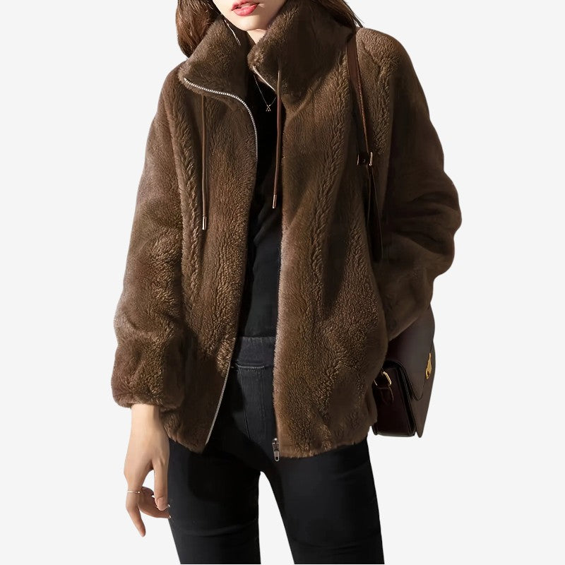 Women's Fleece Jacket with Stand Collar and Zip Front