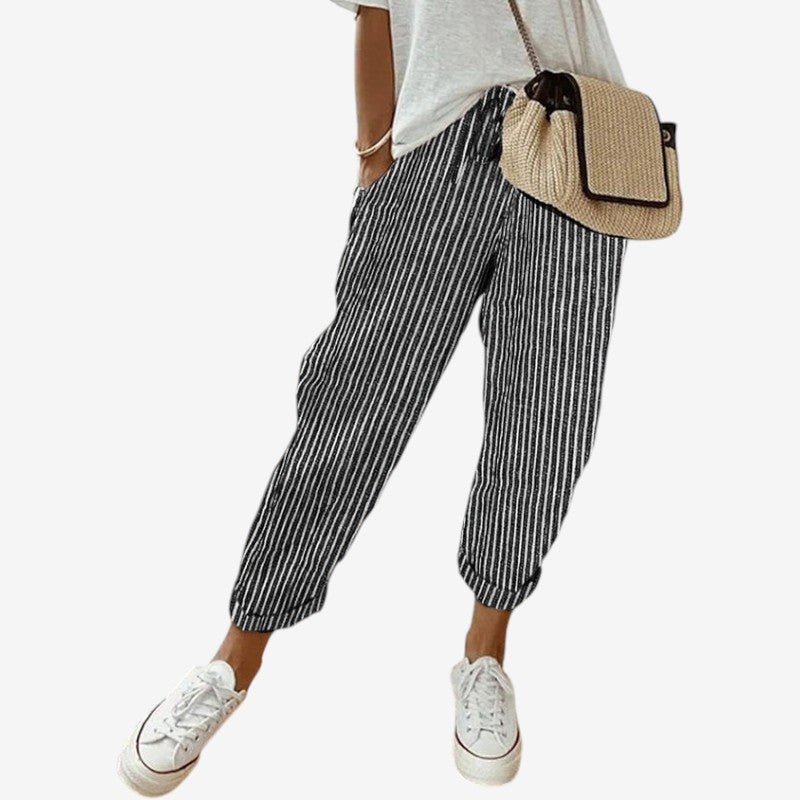 Women’s Striped Trousers with Drawstring