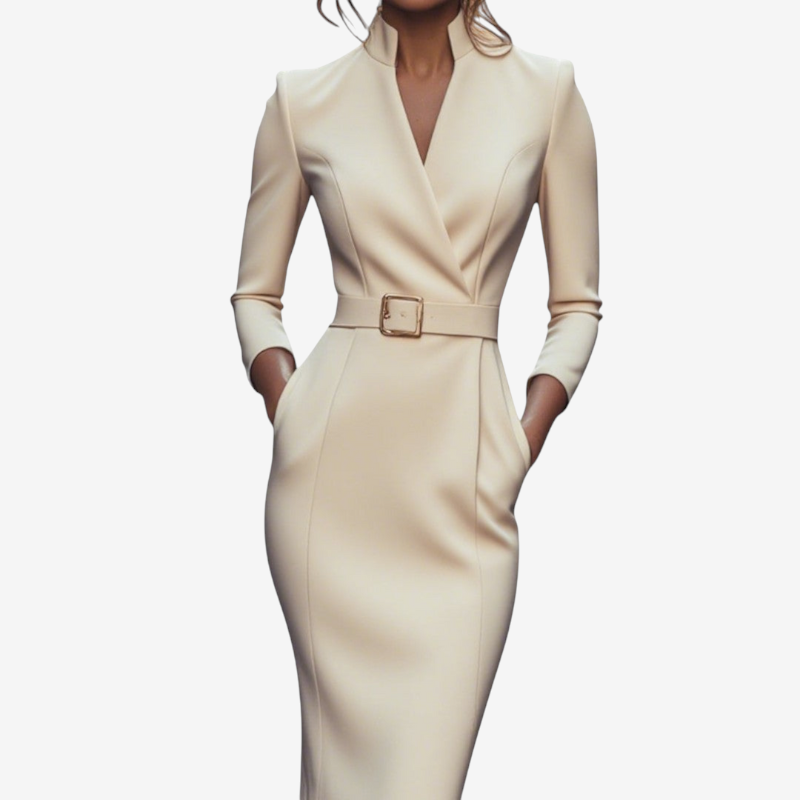 Elegant V-Neck Bodycon Dress with Long Sleeves