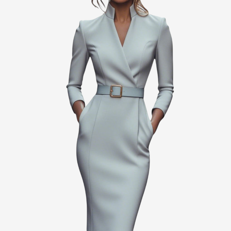 Elegant V-Neck Bodycon Dress with Long Sleeves