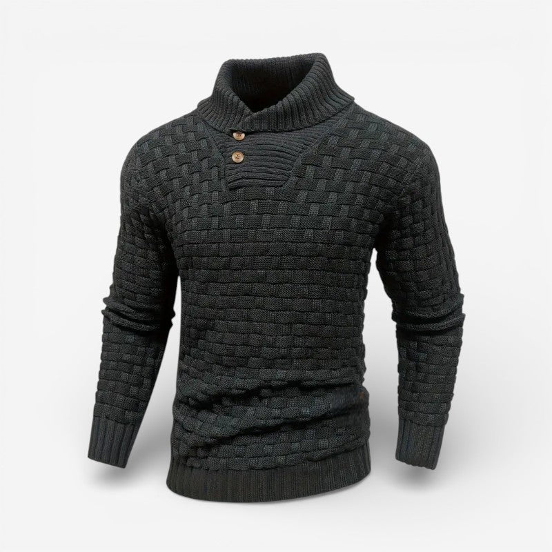 Liam – Long Sleeve Sweater with Stand Collar and Button Closure