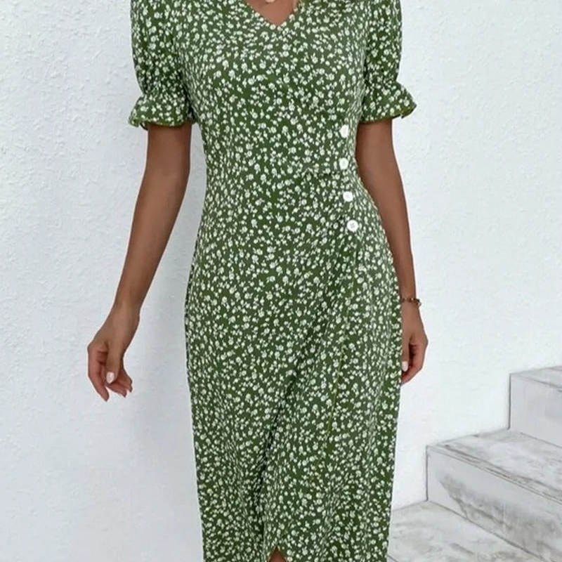 Kathy – V-Hals Midi-jurk met Bloemenprint Velani