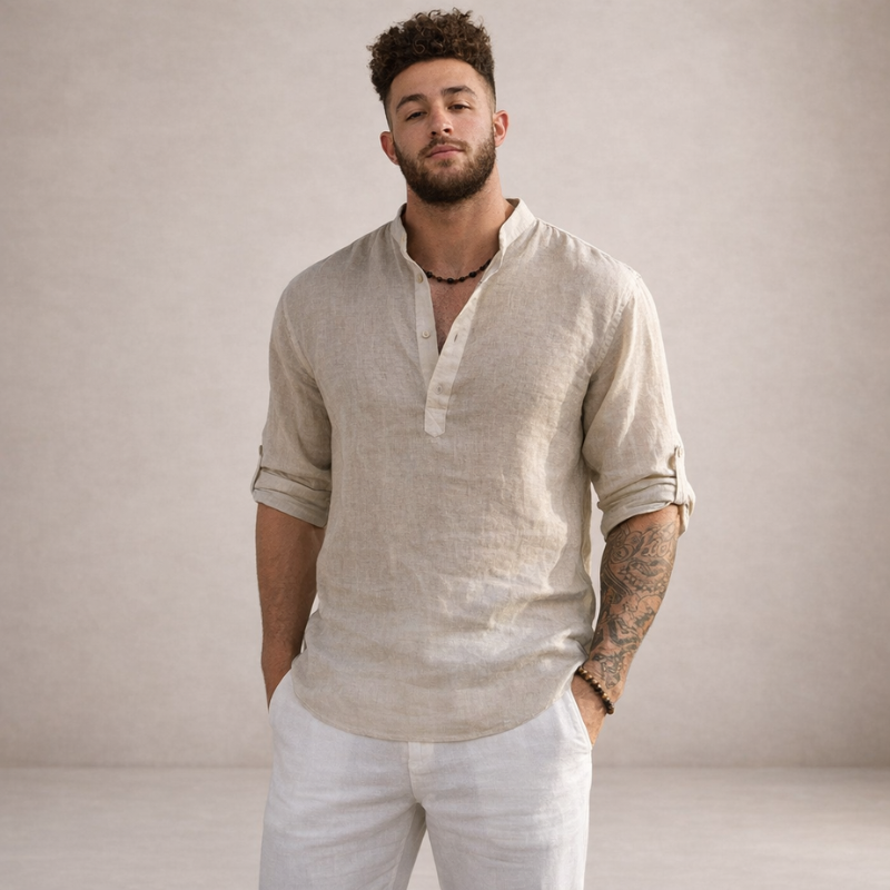 Men's Long Sleeve Shirt with Stand Collar
