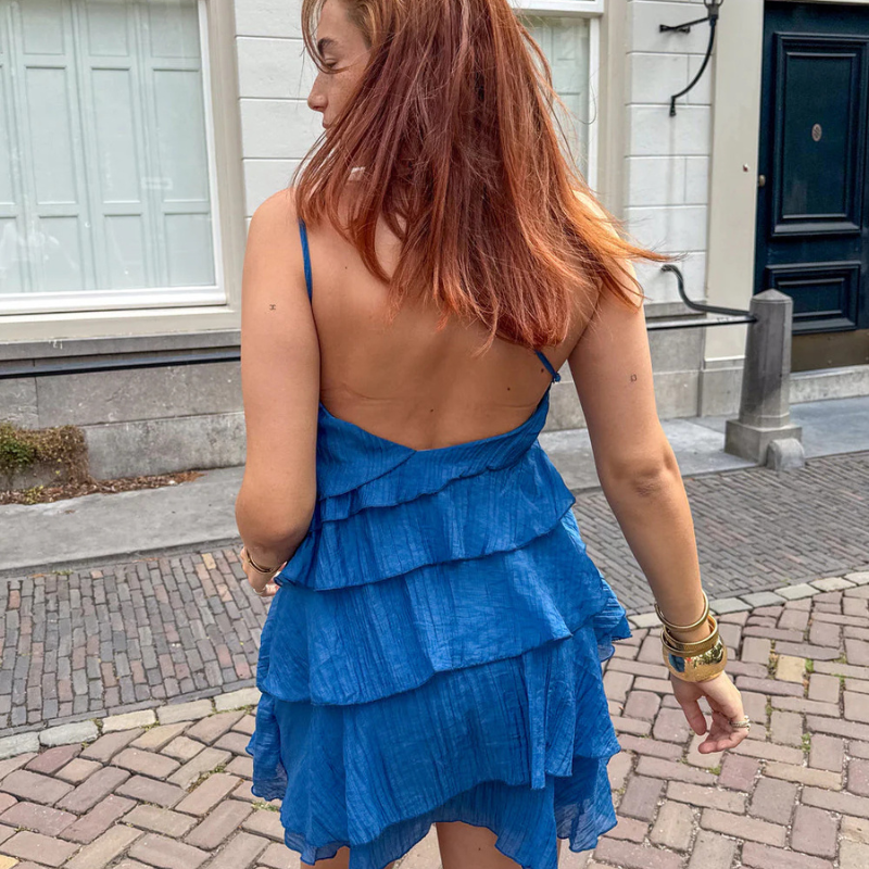 Asymmetrical Mini Dress with Layered Ruffles