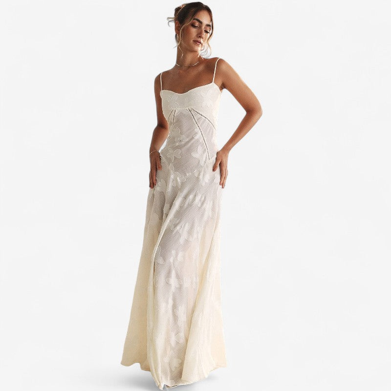 Nova – Mouwloze lange jurk met open rug en bloemenprint Velani