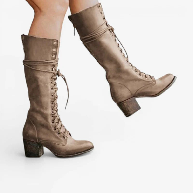 Women’s Knee High Lace Up Boots Block Heel