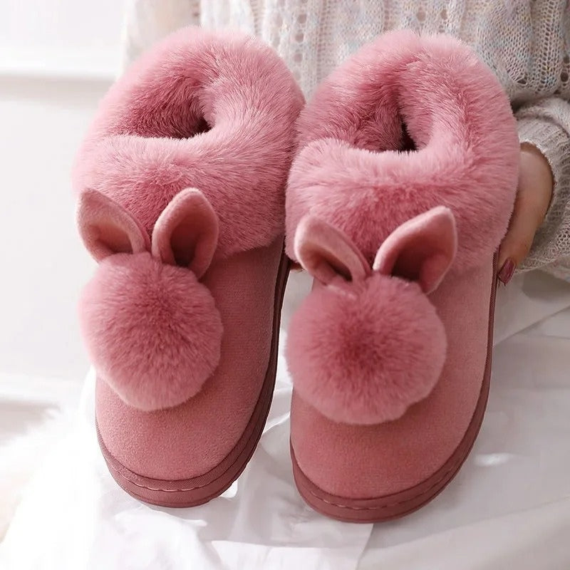 Lily – Fur Slippers with Round Toe and Rabbit Ear Design