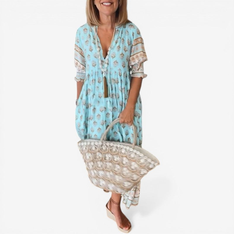 Women's V Neck Short Sleeve Floral Dress