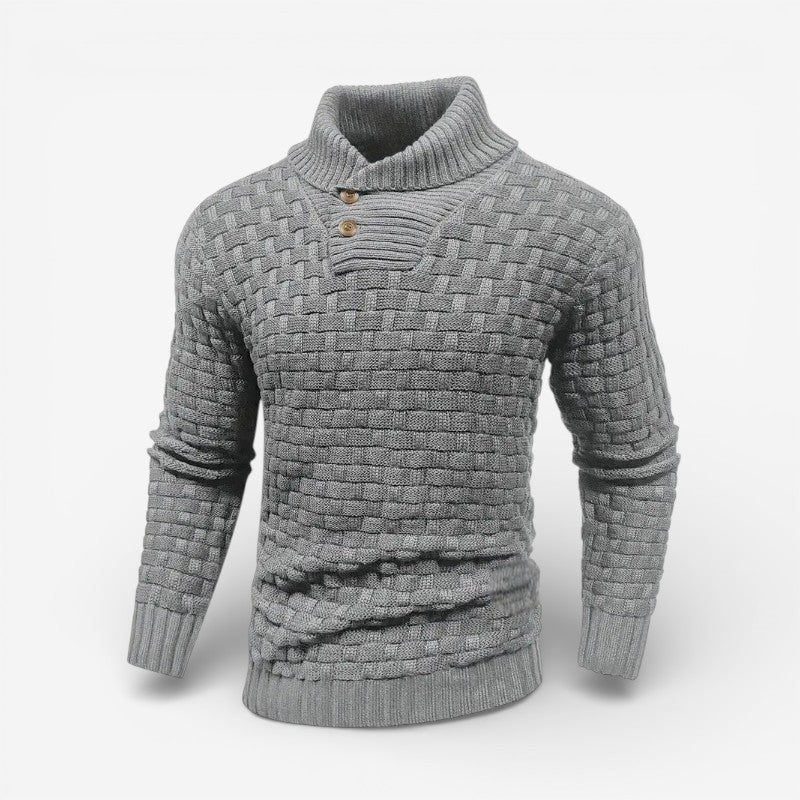 Liam – Long Sleeve Sweater with Stand Collar and Button Closure