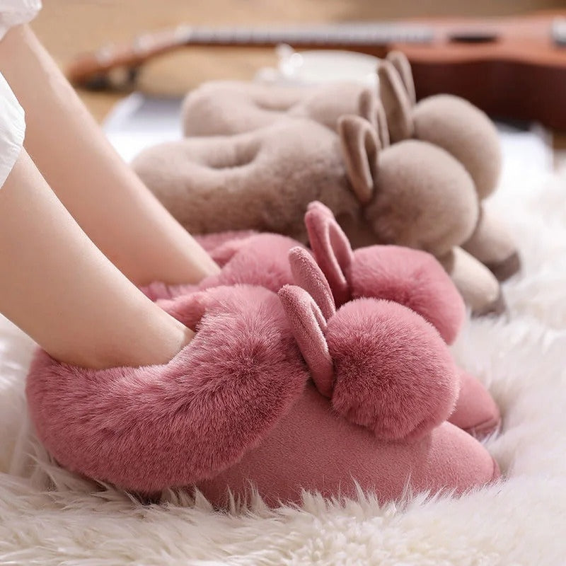 Lily – Fur Slippers with Round Toe and Rabbit Ear Design