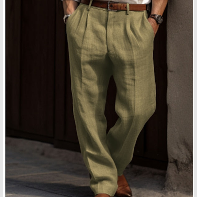 Adam – Lange Linnen Plooibroek met Hoge Taille Velani