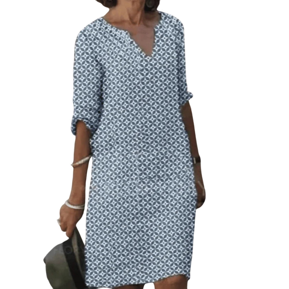 Hanne – Jurk met Print V-Hals en Korte Mouwen Velani