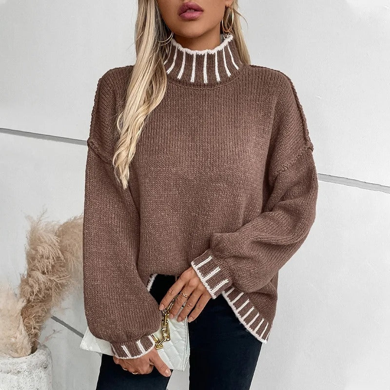 Mia – Long Sleeve Sweater with Stand Up Collar Design