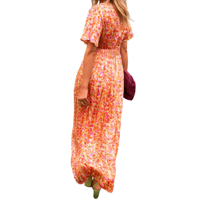 Selina – Jurk met Bloemenprint, Korte Mouwen en V-Hals Velani