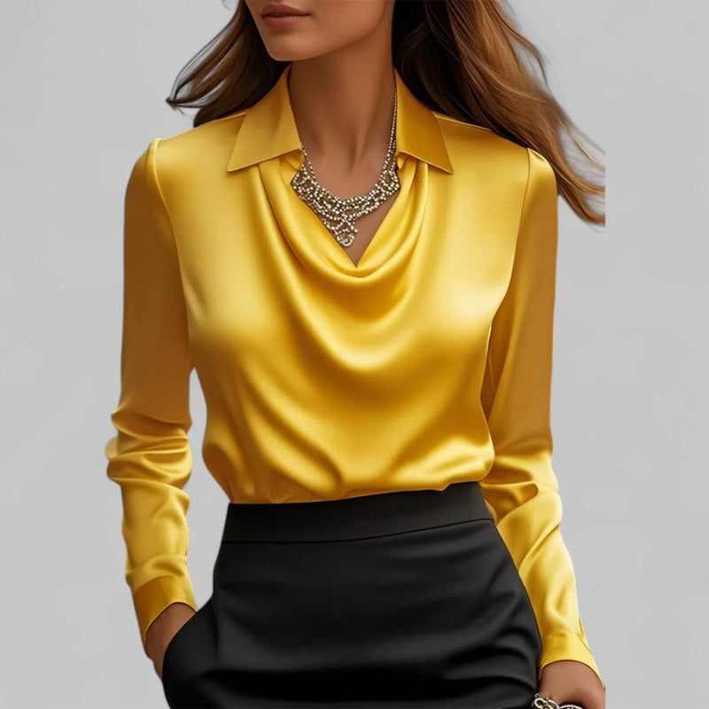 Women's Draped-Collar Long Sleeve Blouse
