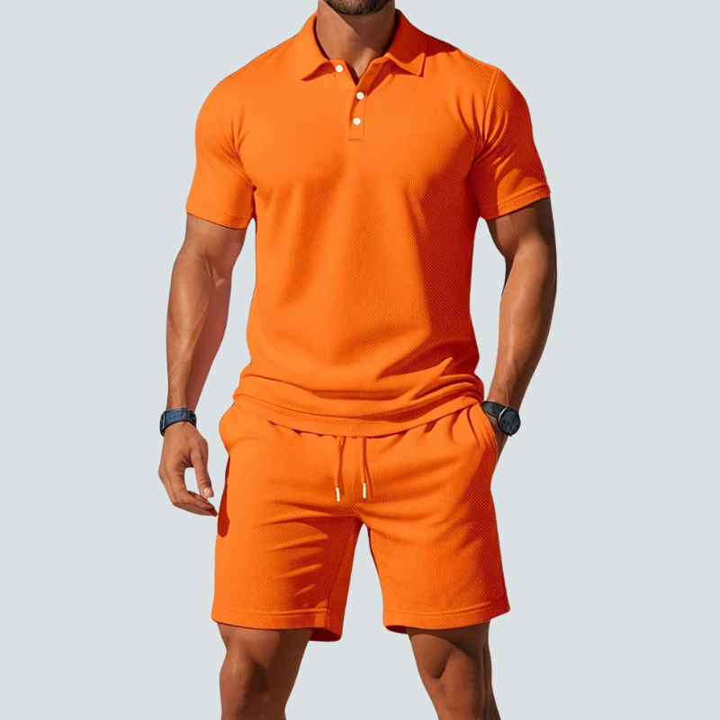 Men's Polo Shirt and Shorts Two-Piece Set