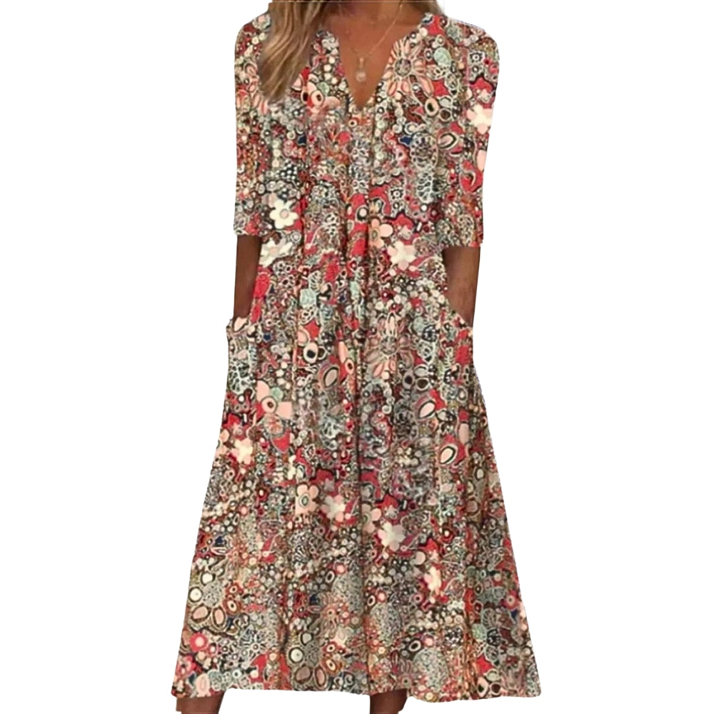 Carolien – Gebloemde Jurk met V-hals en Korte Mouwen Velani