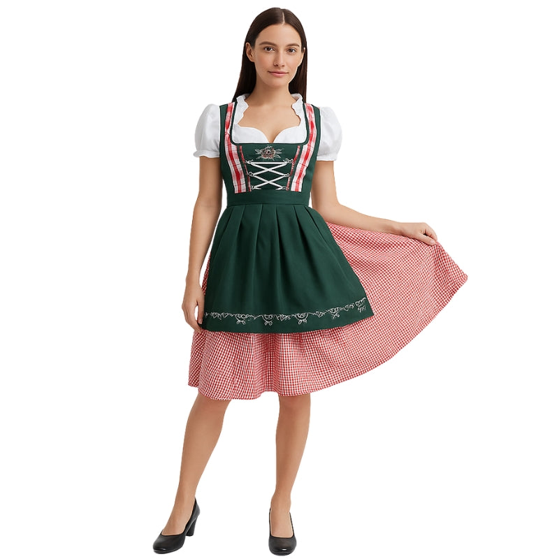 Mila – Oktoberfest Jurk met Korte Mouwen en Geruit Schort Velani