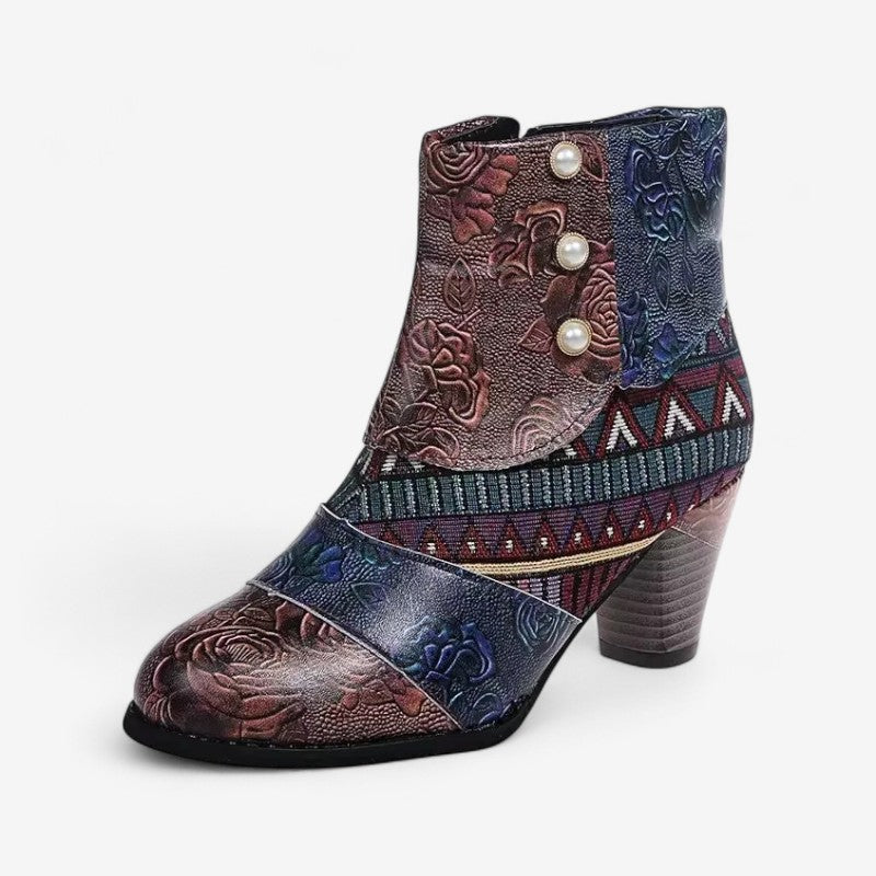 Amber – Patchwork Enkellaarzen met Hak en Zijrits Velani