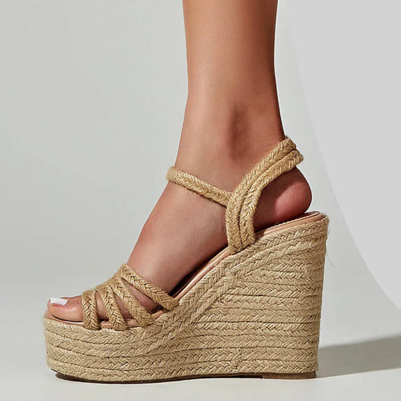 Adjustable Wedge Heel Sandals with Ankle Strap