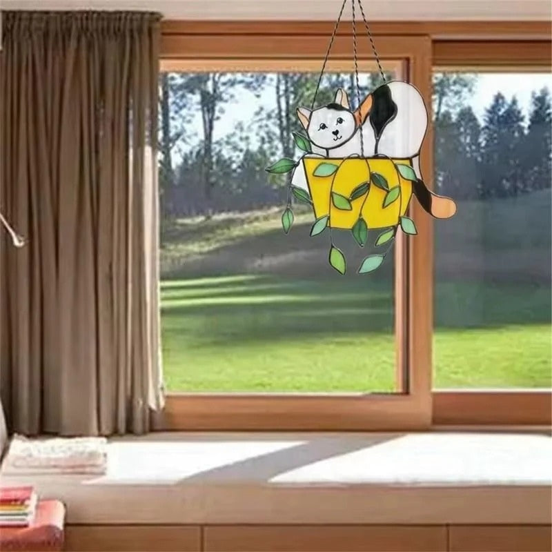 PurrHaven – Hanging Flower Pot with Cat Figure