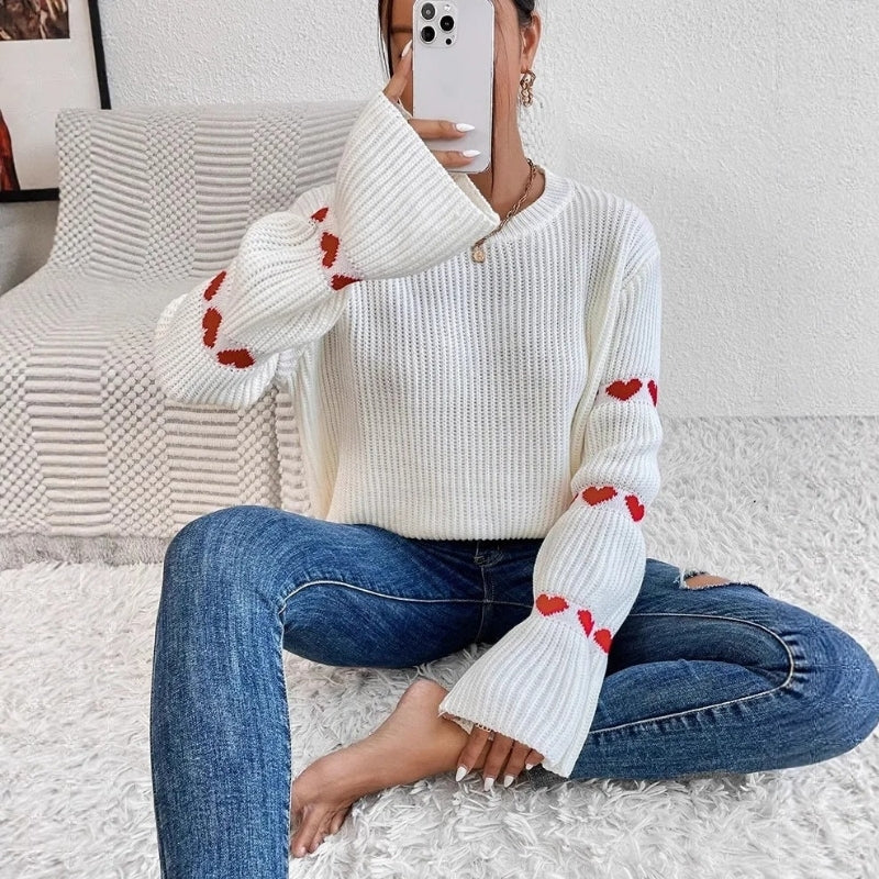 Emma – Long Sleeve Sweater with Heart Shape Pattern