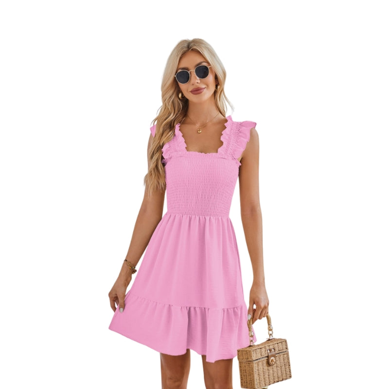 Simone – Mini-jurk met Ruches aan de Bandjes en Geplooide Taille Velani