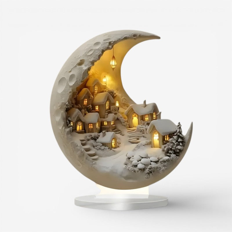 LumaOrb – Desk Moon Ornament with Village Design