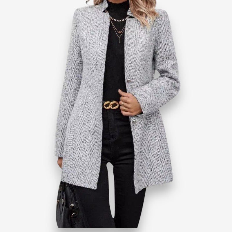 Aria – Long Sleeved Coat with Button Closure and Stand Up Collar