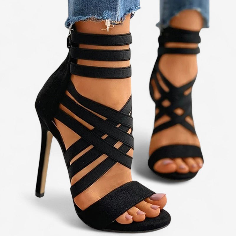 Shirley – Hoge hak sandalen met open teen en rits aan de achterkant Velani