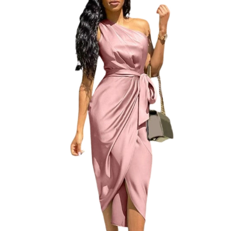 Marie – Midi-jurk met Één Schouder en Tailleband Velani