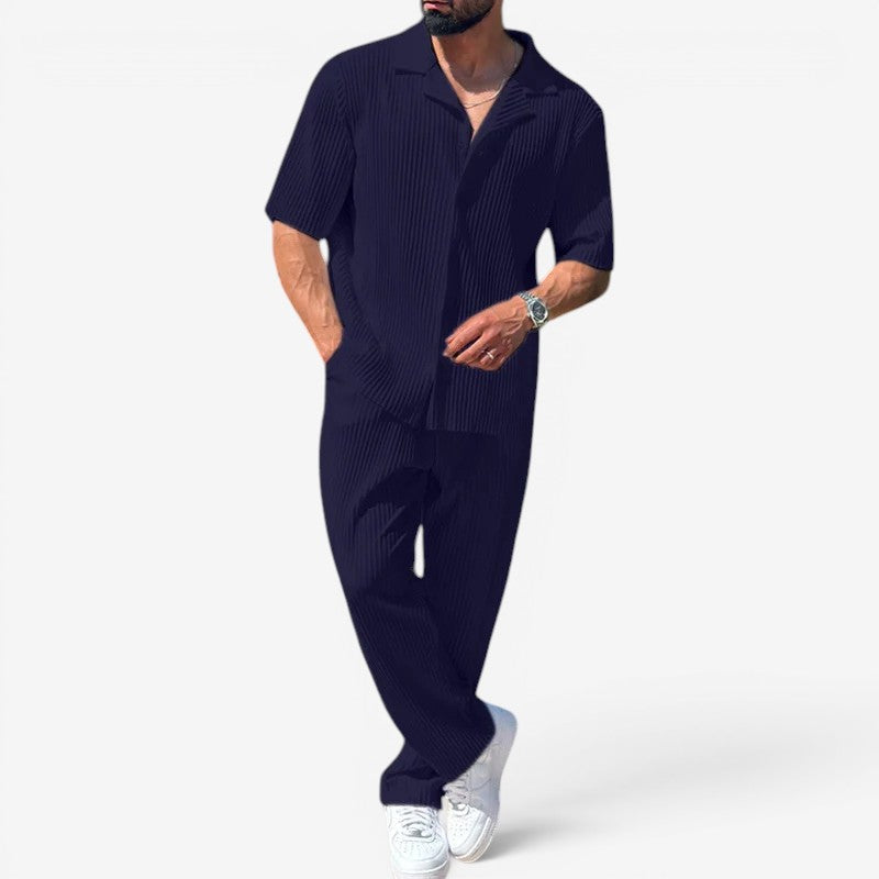 Men's Two-Piece Button Shirt & Wide Leg Trousers Set