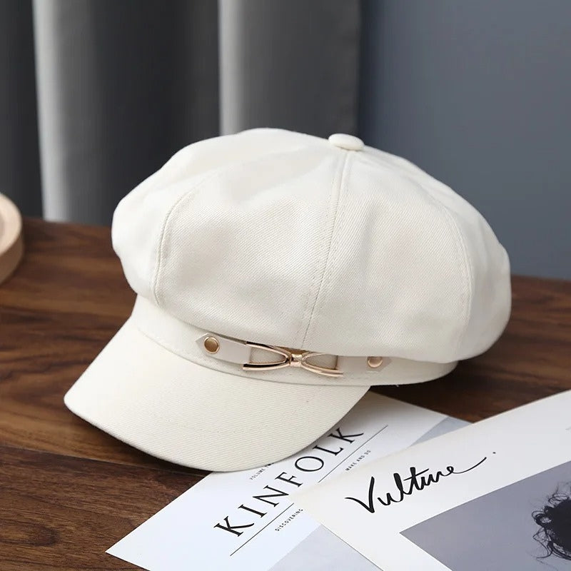 Ava – Women's Round Octagon Hat with Chain Buckle