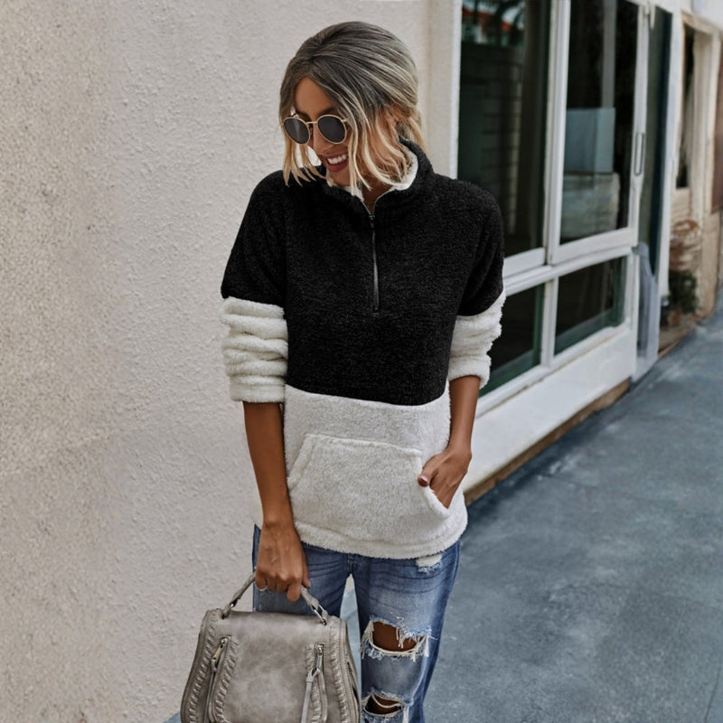 Sophia – Long Sleeve Sweater With Standup Collar And Pockets