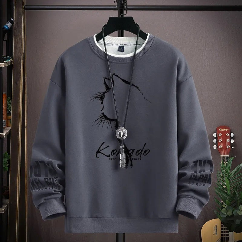 Ethan – Long Sleeve Sweater With Ribbed Hem And Animal Printed Design