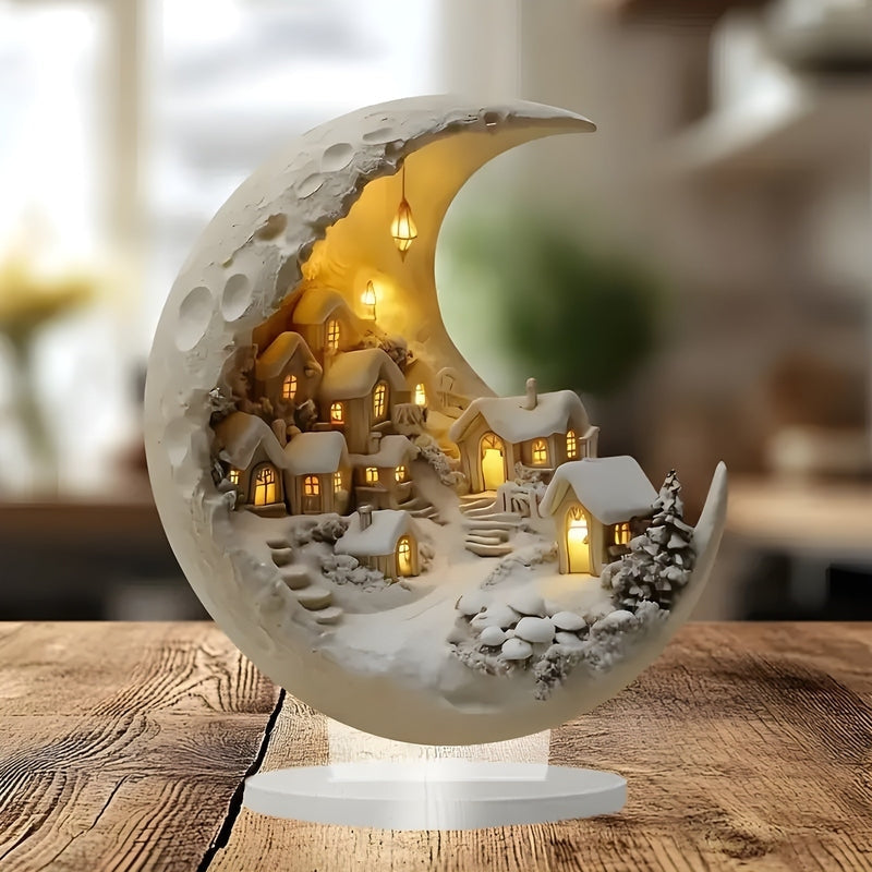 LumaOrb – Desk Moon Ornament with Village Design