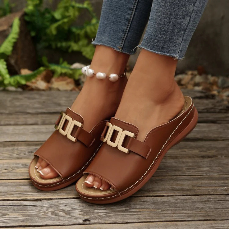 Women's Wedge Sandals with Decorative Buckle