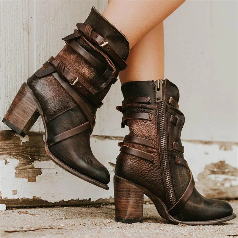 Womens Ankle Boots with Double Strap Design
