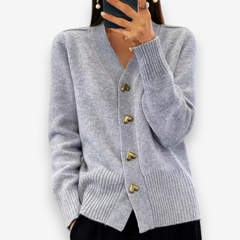 Olivia – V Neck Knitted Cardigan With Heart Shaped Buttons
