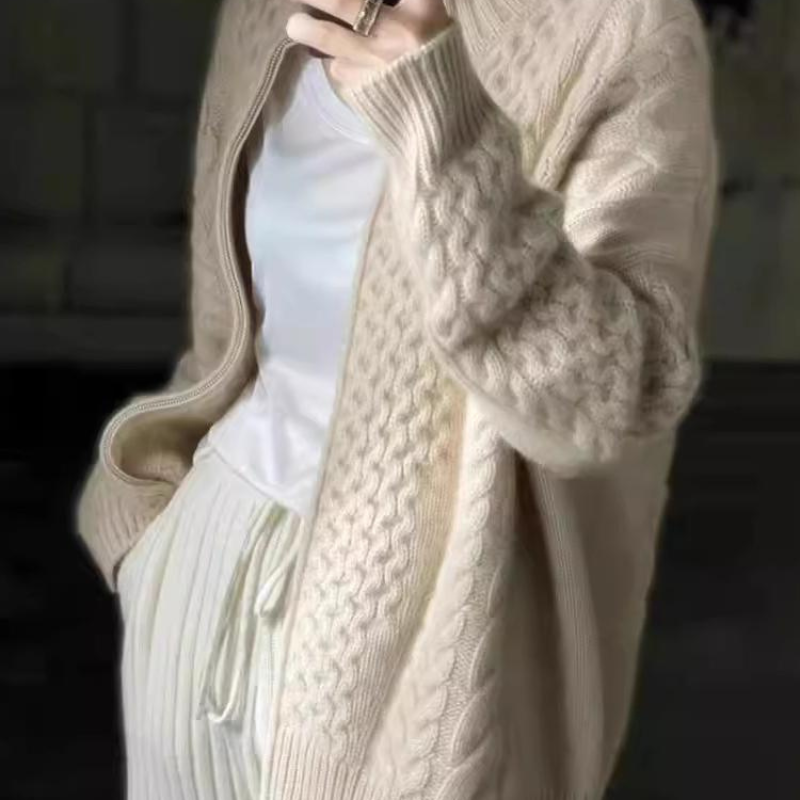 Kathleen – Coltrui Cardigan met Lange Mouwen en Ritssluiting Velani