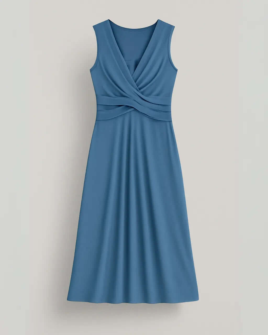 Mouwloze Midi Jurk van Polyester met V-hals-Dresses-Velani-Blauw-S-Velani