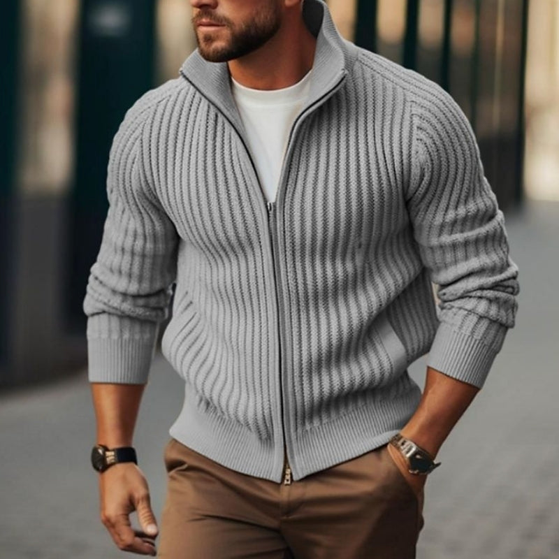 Aaron – Long Sleeve Cardigan with Zipper Closure