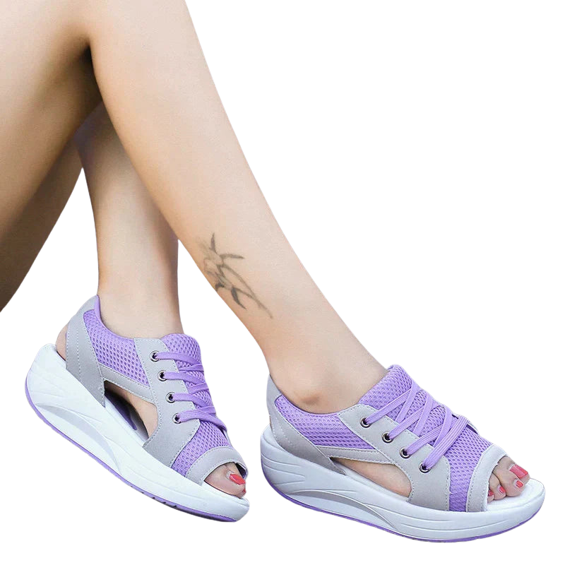 Lucia – Platte Peep Toe Sandalen met Contrasterende Veters en Muffin Ontwerp Velani