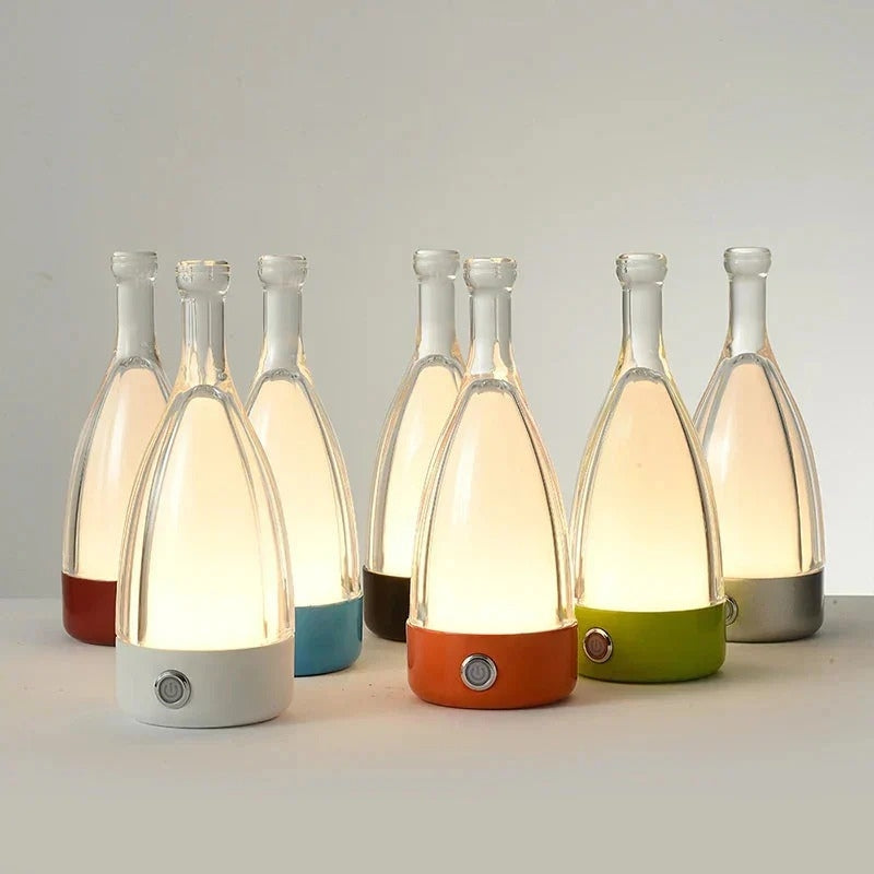 GlowSip – Rechargeable Table Lamp in Bottle Design with Touch Dimming LED