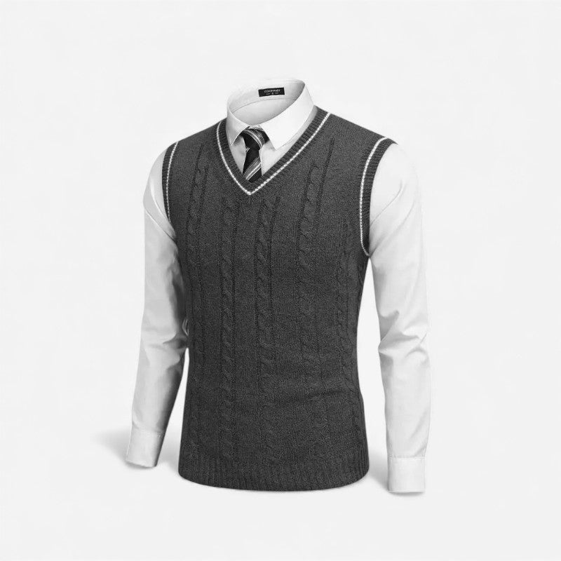 Ethan – Sleeveless V-Neck Sweater with Striped Design