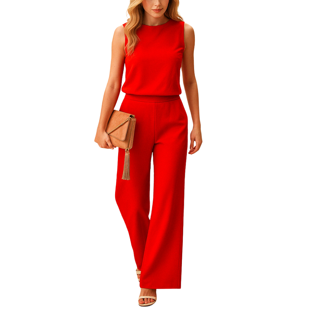 Hanna – Mouwloze jumpsuit met ronde hals en wijde pijpen Velani