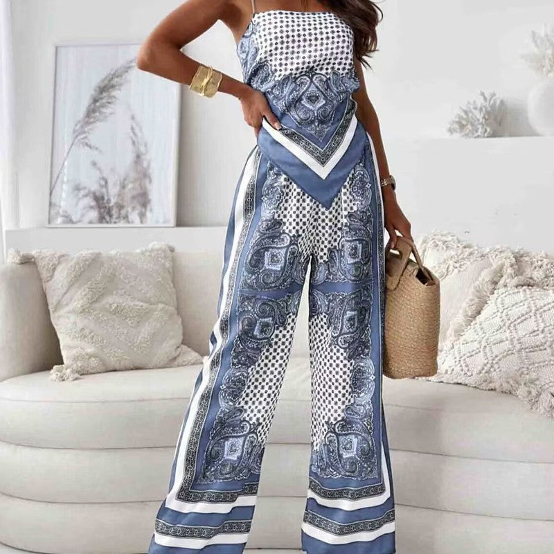 Michelle – Stijlvolle tweedelige set met bedrukte gilet en broek Velani