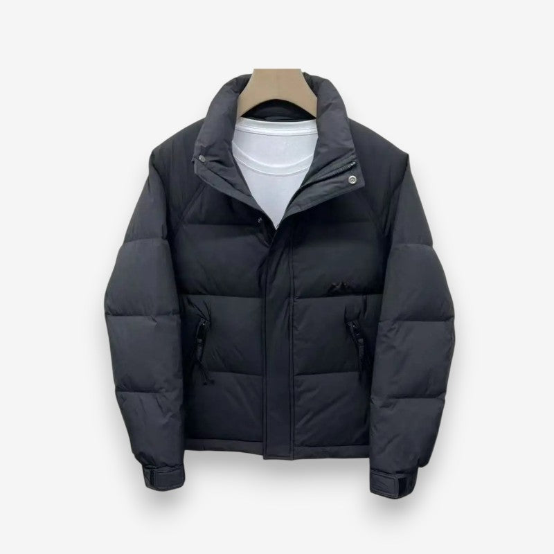 Ryan – Long Sleeve Coat with Stand Collar and Zipper Closure