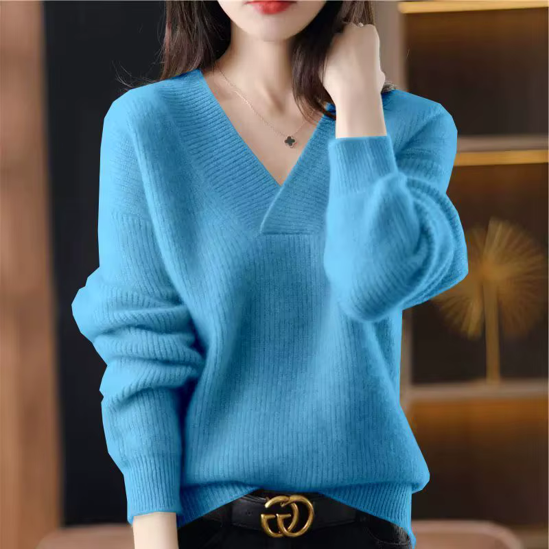 Chic Women's V Neck Ribbed Sweater