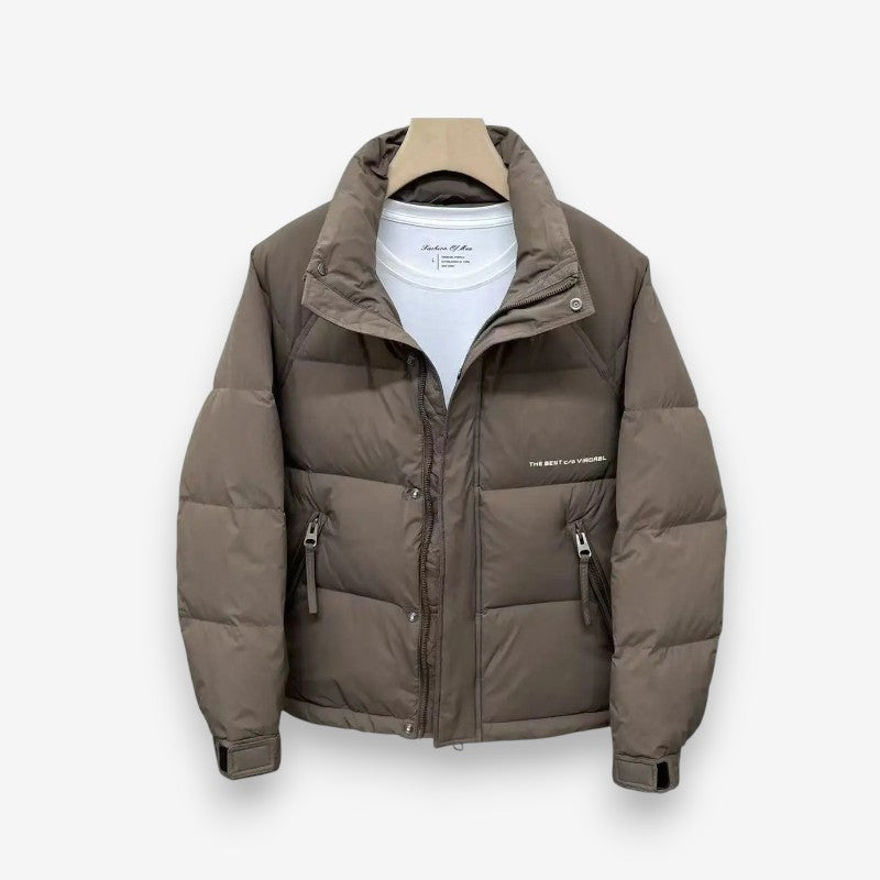 Ryan – Long Sleeve Coat with Stand Collar and Zipper Closure